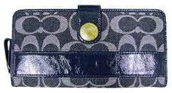 COACH SIGNATURE DENIM PATENT LEATHER STRIPE ZIP AROUND WALLET