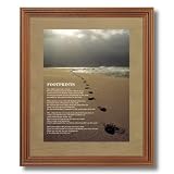 Footprints In The Sand Ocean Beach Religious Picture Oak Framed Art Print by Art Prints Inc