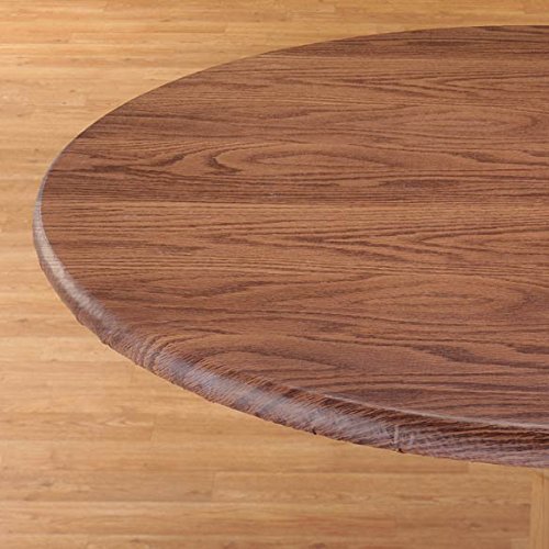 Woodgrain Elastic Table Cover - Size: Large Round, Color: Oak Wood