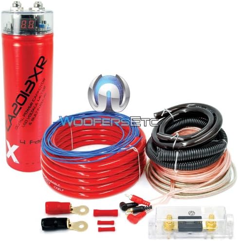 pkg AIK-068 + CA2012XR - AA 0 Gauge Amp Kit with 4-Farad Capacitor Red