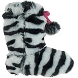 Capelli New York Zebra Printed Faux Fur Boot With Tie & Poms Girls Indoor Slipper