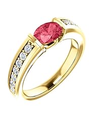 18K Yellow Gold 7.00x5.00mm Oval Cut Pink Spinel and Diamond Ring -- LIFETIME WARRANTY