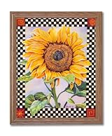 Checkerboard Sunflower Country Folk Kitchen Home Decor Wall Picture Oak Framed Art Print