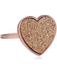Rose Plated Sterling Silver Heart Shaped Rose Druzy Ring