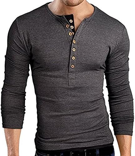 OrenMode Men's Henley Shirt Cotton Casual Long Sleeve Slim Fit Tops Grey Tag Size XXL=US Size M
