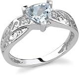 Trillion Aquamarine Ring with Diamonds in 14K White Gold