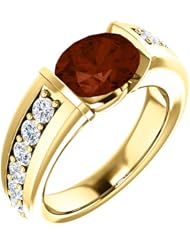 10K Yellow Gold 9.00x7.00mm Oval Cut Mozambique Garnet and Diamond Ring -- LIFETIME WARRANTY