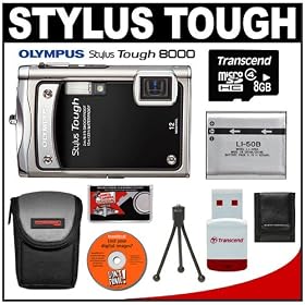 Olympus Stylus TOUGH-8000 Shockproof & Waterproof Digital Camera (Black) + 8GB microSD Card + Spare Li-50B Battery + Case + Cameta Bonus Accessory Kit