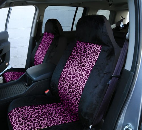 FH Group Leopard Car Seat Covers, Airbag compatible and Split Bench, 2 Tone Purple On Sale