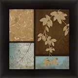 Spa I by Jennifer Pugh Brown Blue Vintage Floral 14.5x14.5 in Art Print Framed Picture