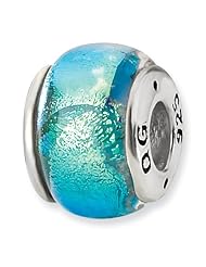 Sterling Silver Blue Dichroic Glass Charm Bead Fits Pandora Chamilia Biagi Bracelet