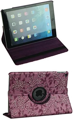 Reediy 360 Degree Rotating Case for iPad Air 2 / iPad Air 6 Embossed Grape Flowers Design  PU Leather Purple with Screen Protector and Stylus Pen
