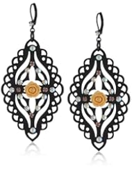 Betsey Johnson "Fabulous Flowers" Flower Filigree Oval Disc Drop Earrings