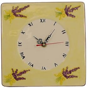 Ceramic Square Wall Tile Clock Lavender motif and cream