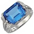 14Kt White Gold Emerald Cut Swiss Blue Topaz Dragonfly Ring