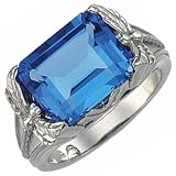 14K White Gold Emerald Cut Swiss Blue Topaz Dragonfly Ring
