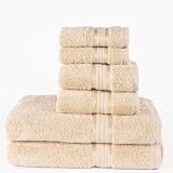 Ultra Soft 6 piece towel set Ivory by Cotton Craft - 100% Pure Luxury 650 gram Cotton with a Rayon band - Contains 2 oversized and large bath towels 30x54, 2 hand towels 16x28 & 2 wash cloths 12x12 - Highly absorbent & functional - Save 50%
