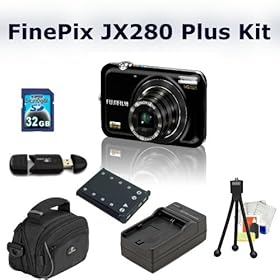 Fujifilm FinePix JX280 14 MP Digital Camera with SSE Package: Includes - FinePix JX280 Digital Camera, 32 GB Memory Card, Battery, Charger, Card Reader, Tripod, Cleaning Kit, LCD Lens Protector and a Case