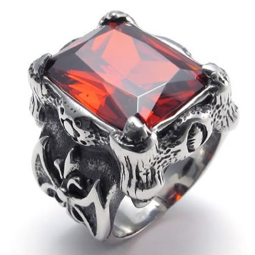  KONOV Bijoux Bague Homme - Griffe du Dragon - Chevalière Rétro - Acier Inoxydable - Cristal - Anneaux - Fantaisie - pour Homme et Femme - Couleur Rouge Noir Argent - Avec Sac Cadeau - F21969 - Taille 70