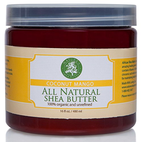 Coconut Mango Organic All Natural Shea Butter - Moisturizer, Anti-Inflammatory and Anti-Aging Properties - 16 oz.