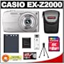 Casio EX-Z2000 14.1MP Digital Camera with 5x Ultra Wide Angle Zoom with CCD Shift Image Stabilization and 3.0 inch LCD (Silver) with 8GB Card + Battery + Case + Accessory Kit