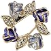 Rose Wreath Crystal Rhinestone Gold-Tone Brooch Pin - Blue