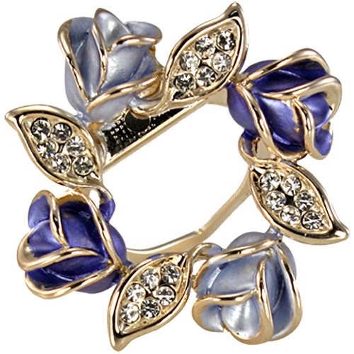 Rose Wreath Crystal Rhinestone Gold-Tone Brooch Pin - Blue