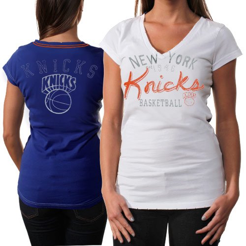 NBA Touch by Alyssa Milano New York Knicks Ladies In The Bleachers T-Shirt - White-Royal Blue (Small)