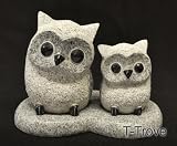 Rustic Granite Stone Owl Pair Light Colored