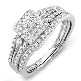 IGI CERTIFIED 14k White Gold Round & Princess Diamond Ladies Bridal Ring Engagement Matching Band Set (0.60 cttw)