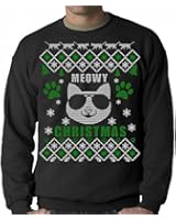 BeWild Brand&reg; - Meowy Christmas - "Cool Cat with Glasses" Ugly Christmas Adult Crewneck