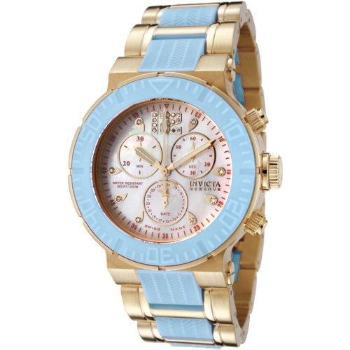 Invicta Women's 0173 Reserve Collection Chronograph 18k Gold-Plated and Blue Rubber Watch