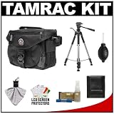 Tamrac 5501 Explorer 1 Digital SLR Photo/Digital/Video Bag (Black) + Tripod + Nikon Cleaning Kit for D3000, D3100, D5000, D5100, D7000, D300s