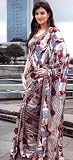 Fashion Designer Off White Faux Georgette Wrap Dress Women's Saree Sari with Unstitched Blouse
