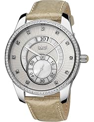 Burgi Womens BUR073GY Stainless Steel Mother-Of-Pearl Leather Strap Watch