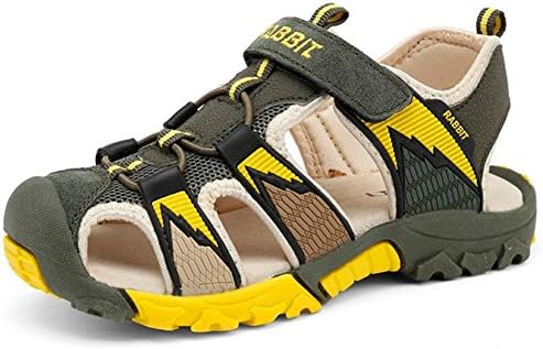 Breathable Boys Closed Toe Sports Beach Sandals Kids Outdoor Hiking Sneaker Summer Light Weight Soft Anti-slip Students Walking Althetic Shoes Army Green Size 13 M US Little Kid