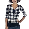 Juniors' Xhilaration&reg; 3/4 Sleeve Cardigan - Cream/Black Checked