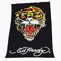 Ed Hardy 7544-10036 Fleecedecke "Tigerkopf" 150 x 200 cm schwarz