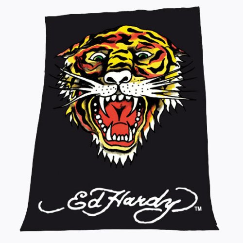 Ed Hardy 7544-10036 Fleecedecke "Tigerkopf" 150 x 200 cm schwarz