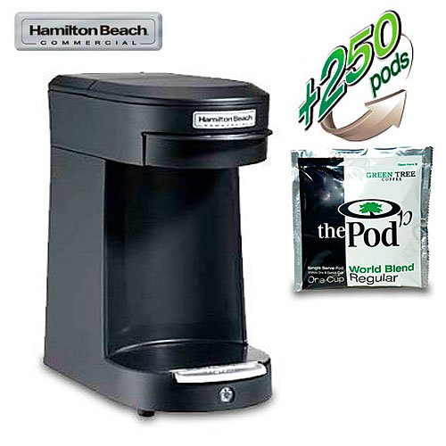 Hamilton Beach HDC200B Commercial 1 Cup Brewer - Black (includes 250 World Blend Regular Pods)