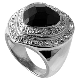 316L Stainless Steel Ring with Black Onyx - Heart: Jewelry