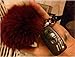 Miraclekoo Large Rabbit Fur Ball Pom Pom Key Chain Sliver Plated Keychain with Plush for Car Key Ring or Handbag Bag Decoration (Burgandy)