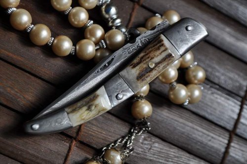 Handmade Damascus Folding knife -Stag Antler- Legal to carry - Work of Art for camping & Bushcraft