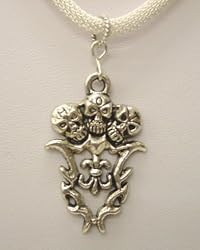 Skulls Fleur De Lis Pendant on Metal Mesh Chain