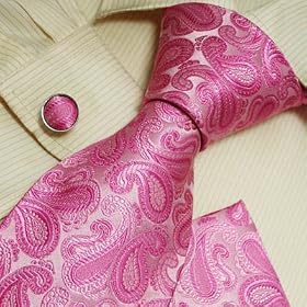 Buy H5004 NEW Designes Pink Paisleys Pattern 100% Jacquard Woven Silk Tie Hanky Mens Necktie and Cuff... by Y&G