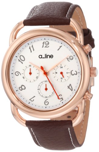 a_line Women's AL-80012-YG-02-BR Maya Chronograph Silver Dial Brown Leather Watch