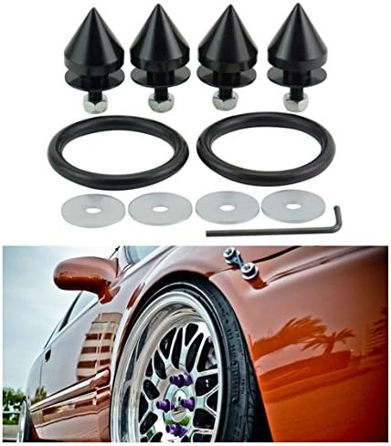 Upstream New Spiked Aluminum Quick Release Fasteners for Car Bumpers Trunk Fender Hatch Lids Kit (Black)