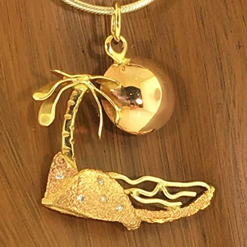 Handmade 14k Tri-Color Gold and Diamond Palm Tree Sunset Pendant
