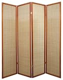 Asian Tropical Rattan Split Bamboo - 6ft. Serenity Japanese Shoji Folding Floor Screen Room Divider - 4 Panel Walnut