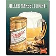 Miller Makes It Right Beer Can Mug Retro Vintage Tin Sign
